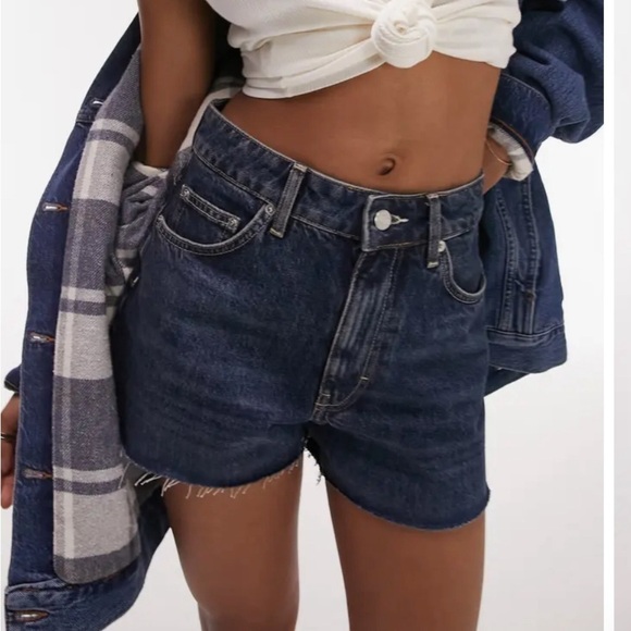 TOPSHOP A-LINE CUTOFF DENIM MOM MID BLUE RAW HEM NEW - Picture 1 of 7